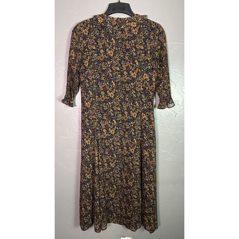 vintage Coldwater Creek sheer floral midi dress 6 100%silk Cottage Core Fall - Picture 2 of 11